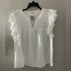 NWT BIBI Elegant White‎ Ruffle Blouse Size Medium